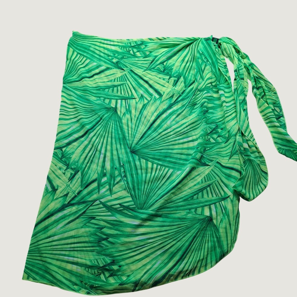 Victoria's Secret Sarong Wrap Skirt Women M/L Green Excellent Tropical Palm Leaf